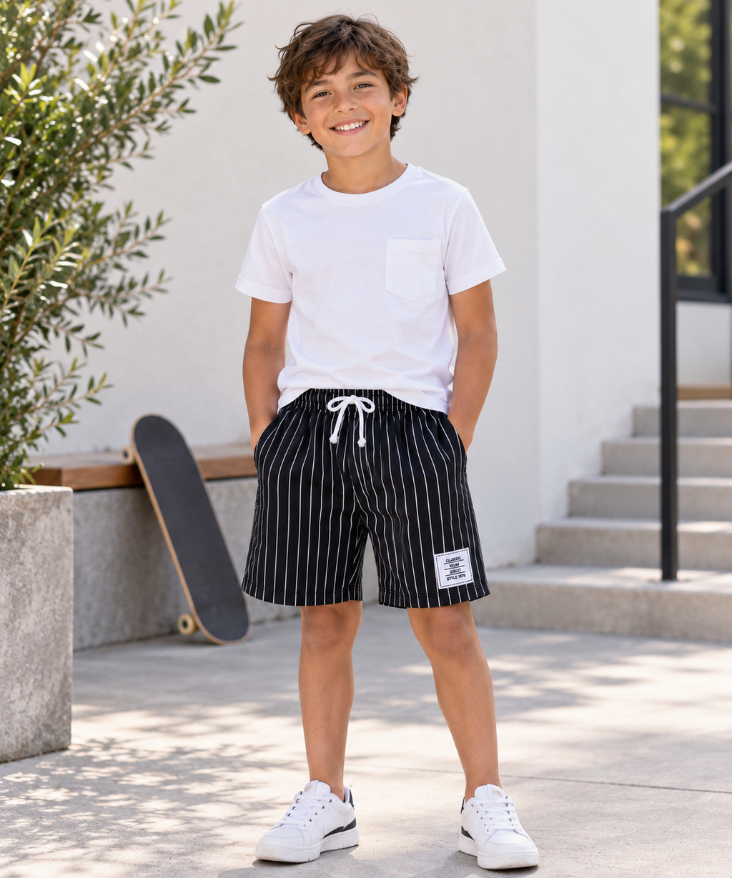 Black & White Pinstripe Kids Shorts