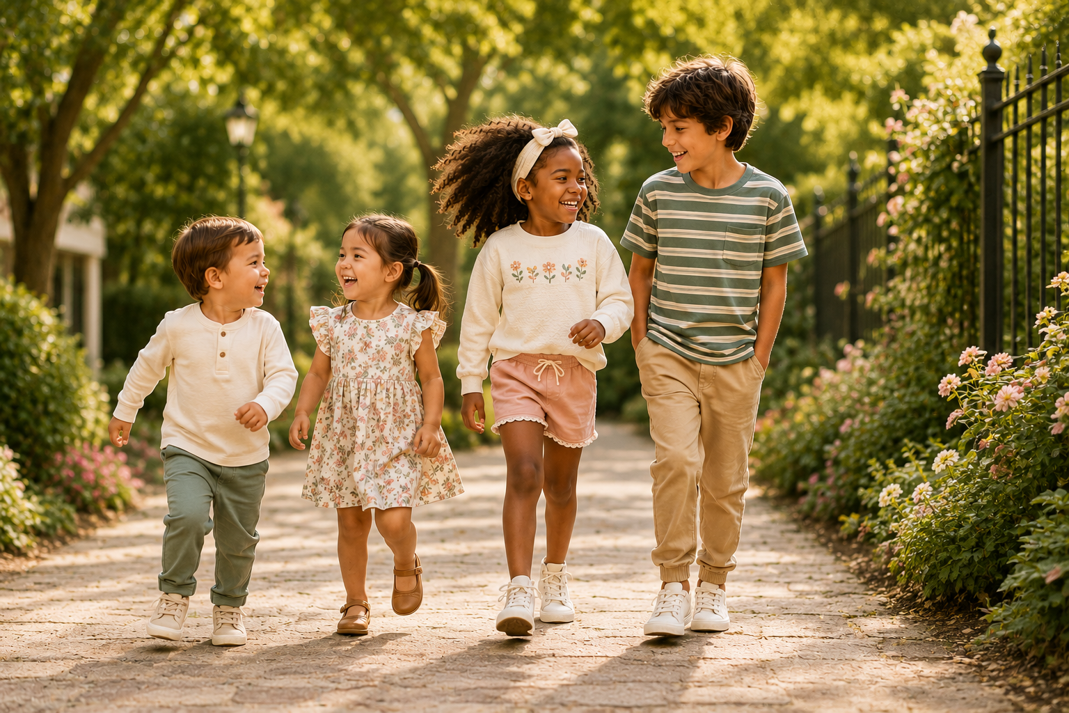 Four children enjoying an outdoor adventure